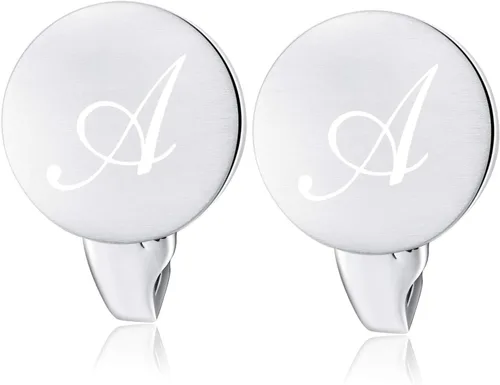Miniatura 2 de Gemelos redondos con letra del alfabeto inicial para hombre, regalo de boda, negocios, acero inoxidable, plateado cepillado A-Z