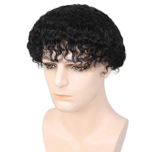 Miniatura 8 de HAPPY&CC Manejar cabello afro unidad negro hombres cabello humano toupee peluca francesa encaje pieza de pelo sistema de reemplazo para hombres #1