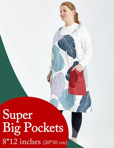 Miniatura 2 de Delantales grandes de talla grande para mujer con bolsillos de algodón y lino para hornear cocina