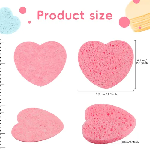 Miniatura 6 de 50 esponjas faciales comprimidas en forma de corazón, esponjas cosméticas 100% naturales para limpieza facial para limpieza facial diaria