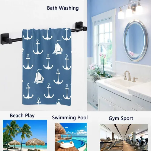 Miniatura 2 de Naanle Elegante diseño de barco de vela de ancla suave toallas de mano grandes multiusos para baño, hotel, gimnasio y spa