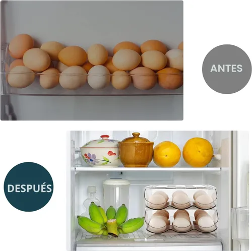Miniatura 2 de MesRosa Soporte de Huevos para Nevera, Contenedor de Almacenamiento de Huevos con Rotación Automática para Refrigerador, Organizador de Huevos