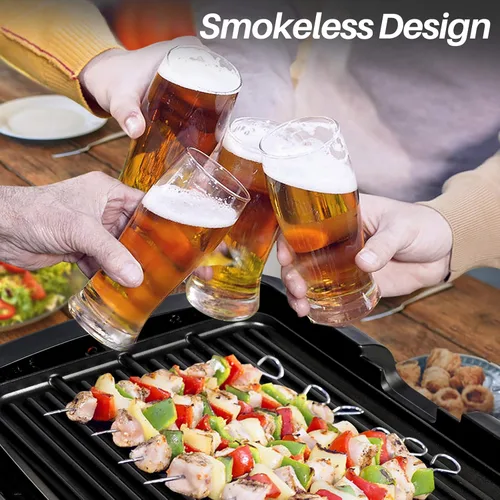 Miniatura 6 de Secura Plancha Eléctrica sin Humo para Interiores de 1800 Vatios con Placas Reversibles 2 en 1 de Parrilla y Plancha, Tapa de Vidrio, Bandeja