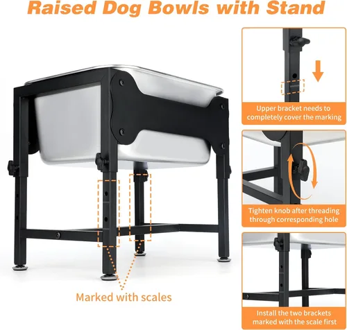 Miniatura 6 de Cuenco elevado de agua grande para perros de 3 galones, 4 cuencos elevados de acero inoxidable de altura ajustable con soporte, cuenco de agua