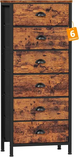 Miniatura 14 de Furnulem - Cómoda alta blanca para dormitorio, unidad de almacenamiento vertical y mesa auxiliar con 6 cajones de tela, mueble de mesita de noche