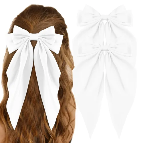 Miniatura 29 de ATODEN Lazos de Cabello de Satén Sedoso 2 Piezas Lazos Grandes para el Cabello para Mujeres Cintas para el Cabello de Cola Larga Extragrandes Lazo