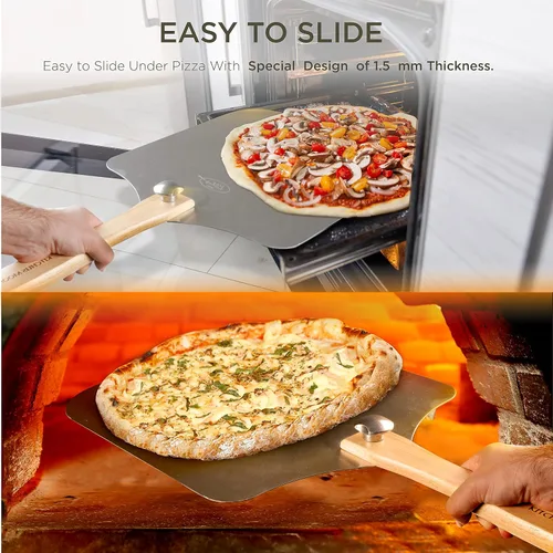 Miniatura 4 de Pala Grande para Pizza de 16 Pulgadas - Pala Extra Grande de Metal para Pizza con Cortador Basculante de Pizza de Acero Inoxidable de 14 Pulgadas