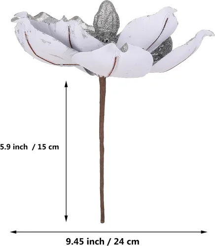 Miniatura 5 de Flores de Navidad grandes con purpurina de 10 pulgadas, 6 unidades, flores artificiales de magnolia de terciopelo, decoraciones para árbol