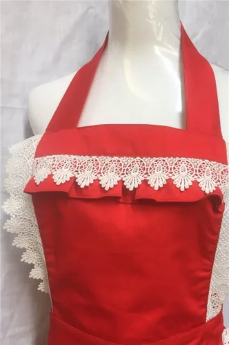 Miniatura 3 de Hyzrz Lindos Delantales Ajustables para Trabajo en Casa, Tienda, Cocina, para Mujeres y Niñas, con Bolsillo para Pasteles, para Regalo, Rojo