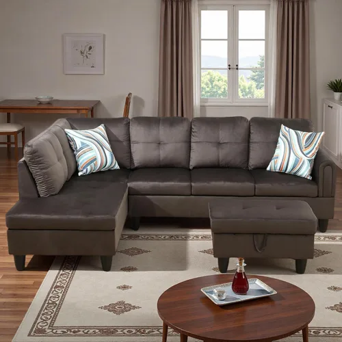 Miniatura 11 de Sofá modular de cuero en forma de L de 3 piezas – Sofá modular convertible con diván móvil y otomana de almacenamiento, uso multiescenario para sala