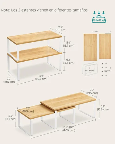 Miniatura 2 de SONGMICS Estante organizador de gabinete, juego de 4 estantes de encimera de cocina, almacenamiento de cocina, estante de especias, apilable