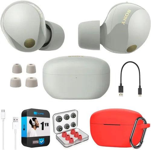 Miniatura 13 de Sony WF-1000XM5 - Paquete de auriculares verdaderamente inalámbricos con cancelación de ruido (plateado) con funda de silicona (azul), puntas