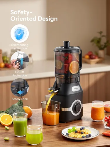 Miniatura 7 de Reemix Máquina exprimidora con canal de alimentación grande, exprimidor de masticación lenta con doble cerradura de seguridad, fácil de limpiar