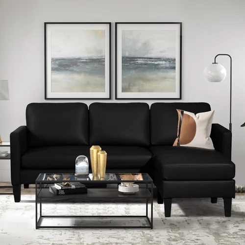 Miniatura 8 de Sofá modular convertible de cuero en forma de L con diván reversible, moderno sofá modular de 3 plazas para sala de estar, espacios pequeños
