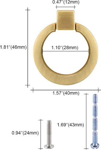 Miniatura 2 de Paquete de 10 pomos de gabinete de cocina, pomos dorados para cajones de aleación de zinc, tiradores redondos de anillo de cajón de 1.57 pulgadas