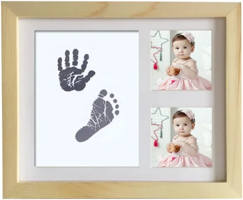 JIAN YA NA Babyprints - Kit de marco de fotos de huellas y huellas de recuerdo para bebé recién nacido, álbum de fotos para registro de ducha (negro)
