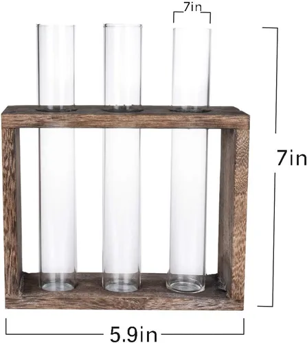 Miniatura 5 de Estación de propagación de madera con 3 tubos de ensayo de vidrio, soporte de terrario de vidrio de mesa para esquejes hidroponía, decoración