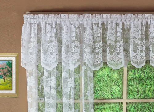 Miniatura 9 de Today's Curtain Cenefa de cortina de encaje floral con diseño de enredadera, 18", Marfil, 60 ancho x 18 largo