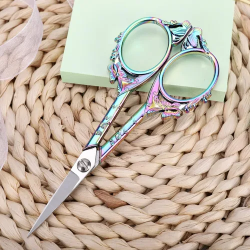 Miniatura 9 de YOUGUOM Tijeras de bordado de costura: pequeñas tijeras vintage para detalles afilados para manualidades, obras de arte, hilo de costura, Arco iris