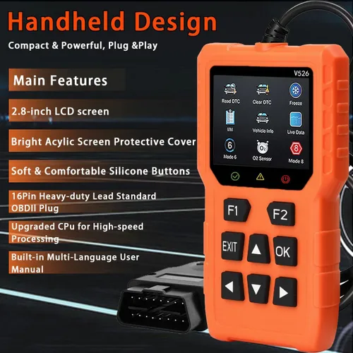 Miniatura 4 de Herramienta de diagnóstico del escáner V526 OBD2, herramienta de escáner de código de falla de luz del motor de borrado de verificación, DTC, flujo