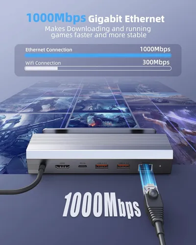 Miniatura 6 de Base de vapor M.2, estación de acoplamiento para Steam Deck OLED/ROG Ally/Legion Go (S)/ROG Xbox Ally, con HDMI (4K @60Hz), Gigabit Ethernet, 3