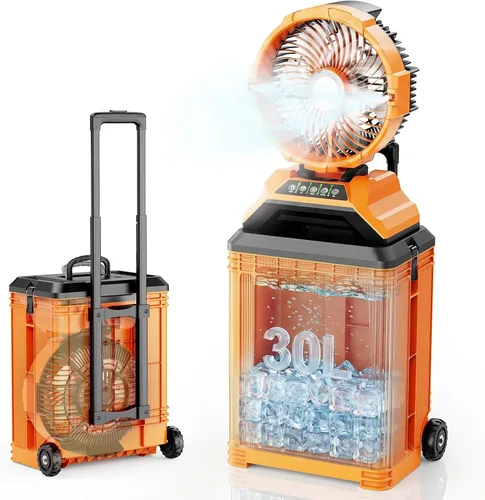 Miniatura 10 de Ventilador de nebulización portátil, ventilador de refrigeración oscilante recargable de 30000 mAh, ventiladores de exterior para campamento, patio
