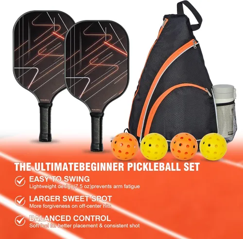 Miniatura 6 de Juego de 2 palas de pickleball con 4 bolas para interiores y exteriores y mochila, superficie ligera de fibra de vidrio, núcleo de panal