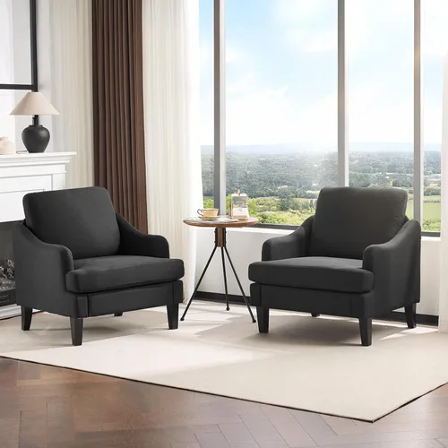 Miniatura 12 de VINGLI Juego de 2 sillas decorativas de tela de lino, sillón tapizado moderno verde, cómodo sofá, sala de estar, dormitorio, muebles para apartamento