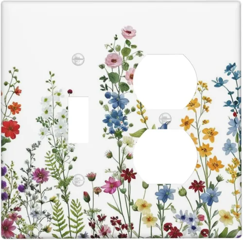 Miniatura 69 de Cubierta de placa de pared con palmera verde de planta tropical, cubierta de interruptor de luz de 1 cuadrilla, hojas de plátano, flores rosas