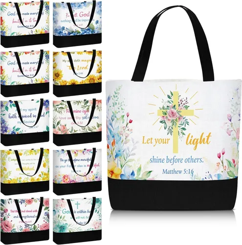 Miniatura 8 de 20 bolsas de lona reutilizables para regalo cristiano de la Biblia para mujeres, bolsa de lona reutilizable para regalo de San Valentín (clásico)