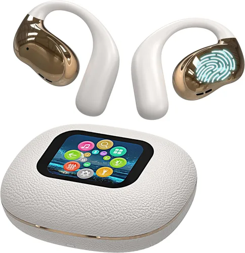 Auriculares de oreja abierta, ultra cómodos, inalámbricos Bluetooth 5.4, auriculares sobre la oreja con pantalla táctil inteligente ganchos para los