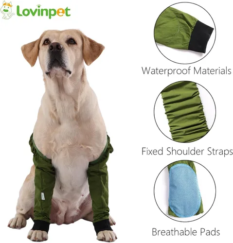Miniatura 2 de LovinPet Mangas delanteras para perros medianos y grandes, protector impermeable para codos y rodillas, recuperación antilamientos, soporte