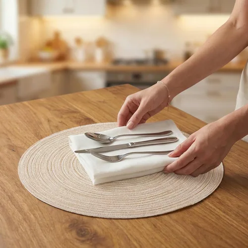 Miniatura 5 de AHHFSMEI Juego de 6 manteles individuales redondos trenzados para mesas de comedor, tejidos naturales, resistentes al calor, 15 pulgadas (beige)