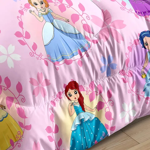 Miniatura 5 de Juego de edredón de princesa tamaño matrimonial para decoración de dormitorio de niñas, juego de edredón rosa con 2 fundas de almohada, bonito juego