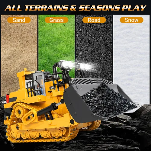 Miniatura 6 de Bulldozer de Juguete RC para Niños, Vehículos de Construcción de Bulldozer de Control Remoto, Tractor Tipo Oruga Dozer de 9 Canales 2.4Ghz