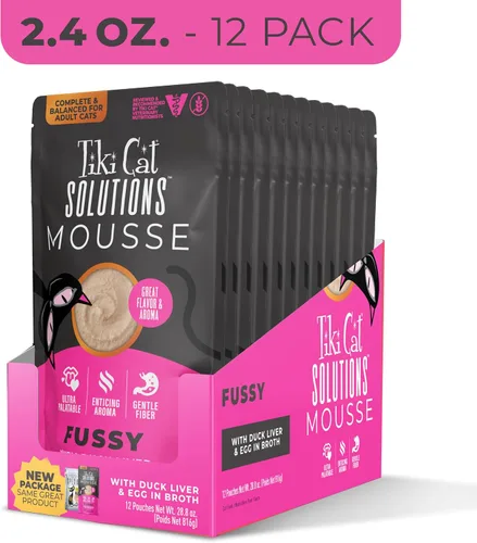 Miniatura 3 de Tiki Cat Solutions Fussy Mousse, hígado de pato y huevo, especialmente formulado para apoyar la digestión saludable, gato húmedo funcional