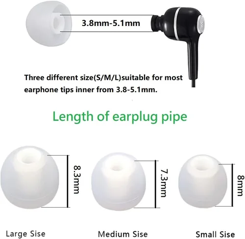 Miniatura 4 de Puntas de repuesto para auriculares, puntas de silicona para los oídos, aptos para agujeros interiores de 0.150 in a 0.201 in, 9 pares S/M/L blanco