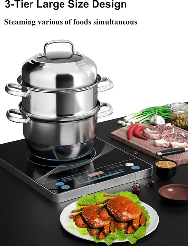 Miniatura 4 de VENTION Olla Vapor de 3 niveles de acero inoxidable grande de 30 cm, vaporizador de inducción para cocinar, olla de vapor de 11.9 pulgadas