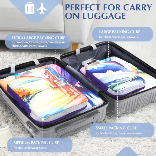 Miniatura 5 de Gonex Cubos de embalaje de compresión, 4 unidades expandibles para bolsas de equipaje de viaje, cubos de viaje para equipaje de mano (arcoíris)