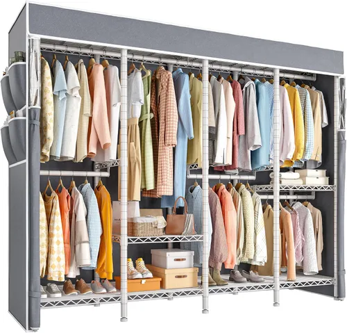 Miniatura 24 de Raybee Perchero para ropa con cubierta, perchero para colgar ropa, armario portátil, ajustable, 1150LBS, 18" de profundidad x 76" de ancho x 77