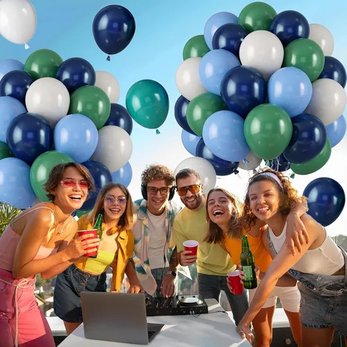 Miniatura 6 de Globos de látex azul marino, azul oscuro, verde y blanco, 12 pulgadas, con cinta para cumpleaños, baby shower, safari en la selva, decoraciones