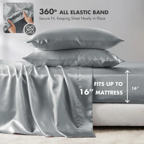 Miniatura 5 de Madison Park Essentials - Juego de sábanas de satén de lujo y sedoso con brillo natural, bolsillo elástico de 14 pulgadas para colchones de hasta 16