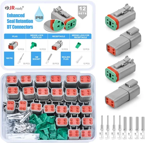 Miniatura 8 de JRready ST6327-12 Deutsch Kit de conectores DT de 12 pines, conectores DT impermeables grises de 12 pines (5 juegos), tamaño 16 contactos estampados