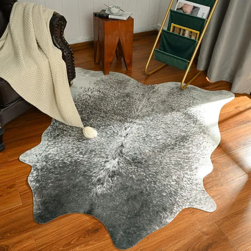 Miniatura 17 de Alfombra lavable antideslizante de piel de vaca sintética de 2 x 3 pulgadas, color blanco y blanco, tapete pequeño para puerta delantera, decoración