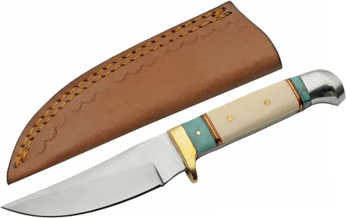 SZCO Cuchillo de caza Full Tang de 8 pulgadas, cuchillo Bowie con hoja de acero inoxidable, mango de hueso/resina y funda de cuero, cuchillos de