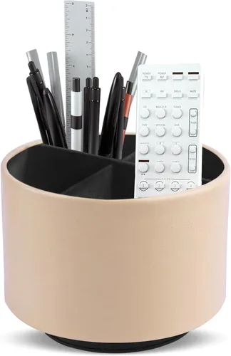 Miniatura 27 de Organizador Redondo de Cuero para Suministros de Arte, Soporte para Control Remoto, Rotación de 360 Grados, Soporte Multifuncional para Lápices