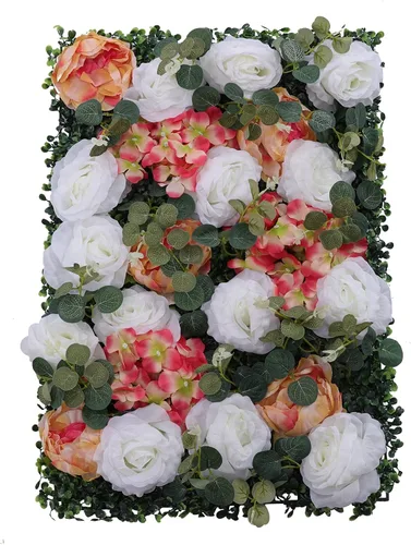 Miniatura 22 de Paneles de flores artificiales para decoración de pared, 6 piezas de rosas falsas, peonía, eucalipto, telón de fondo de pared de rosas para fiesta 6