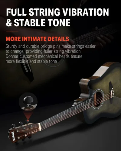 Miniatura 4 de Donner - Kit de guitarra acústica eléctrica de tamaño completo para principiante e intermedio con amplificador, capo, púas, afinador, cuerdas
