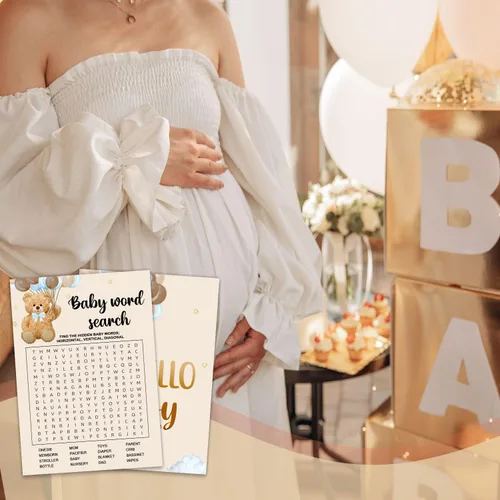 Miniatura 5 de Juegos de baby shower, búsqueda de palabras para bebés, doble cara, divertidas ideas y suministros para fiesta de bebé para niña o niño. Bonito