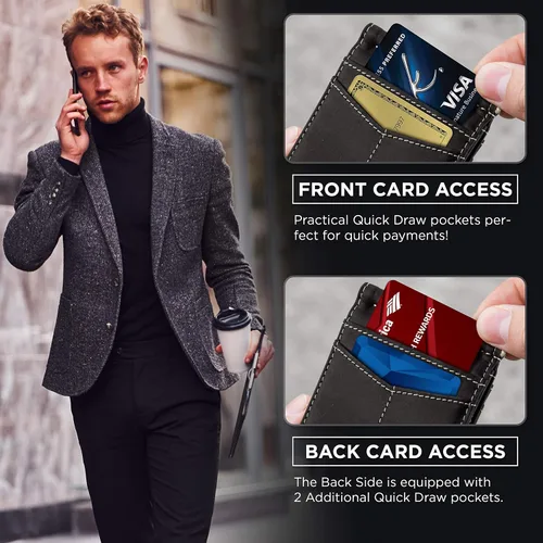 Miniatura 4 de Serman Brand RFID billetera de bloqueo Slim Bifold – cuero genuino minimalista bolsillo frontal carteras para hombres con clip para dinero, cartera